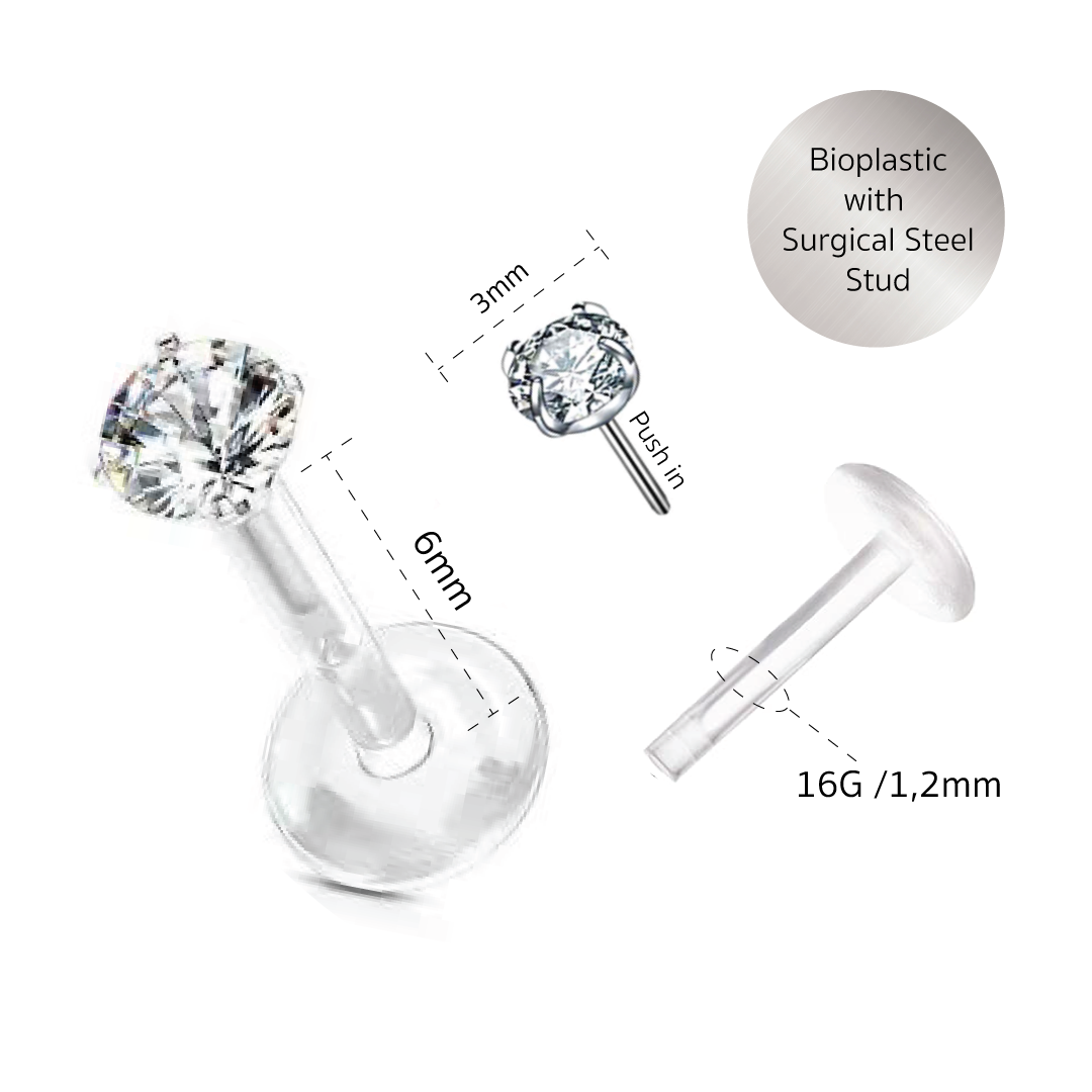 Bioplastic Flat back Push In Stud Cura Piercing Jewellery Cura Piercing Jewellery